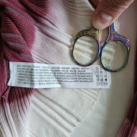 Zara Sweater Womens XL Wine Dipped White Cuffs Hem Scoop Neck Ribbed Knit Boho - Picture 9 of 12